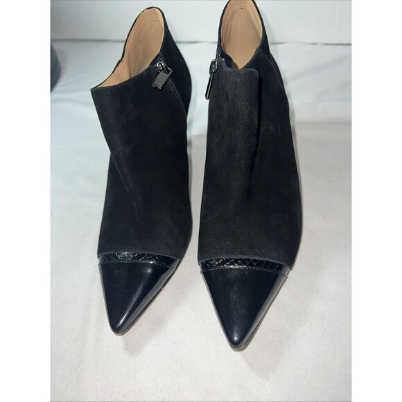 Trotters Alana Pointed Toe Heel Booties Women’s Size 8 M, Black Suede Patent Toe - Picture 14 of 14